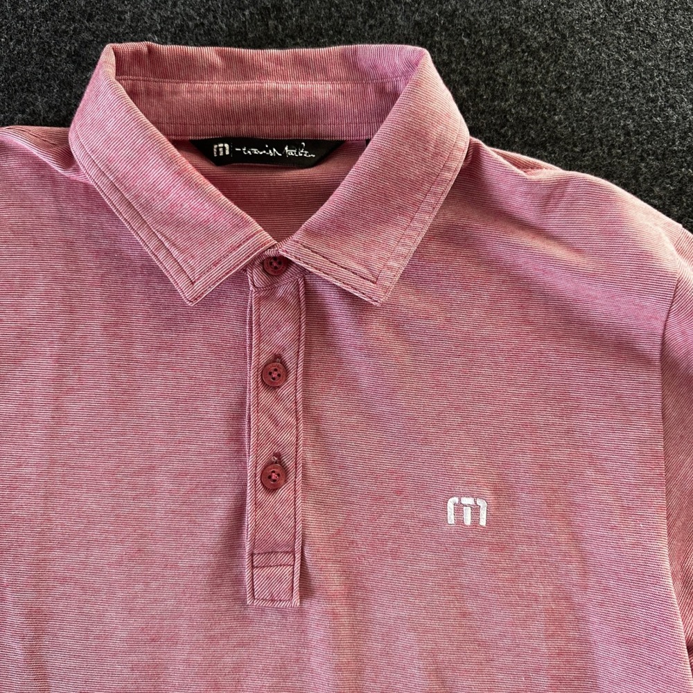 TravisMathew Mens Short Sleeve Polo Shirt Red Heather Pima Cotton Blend Small